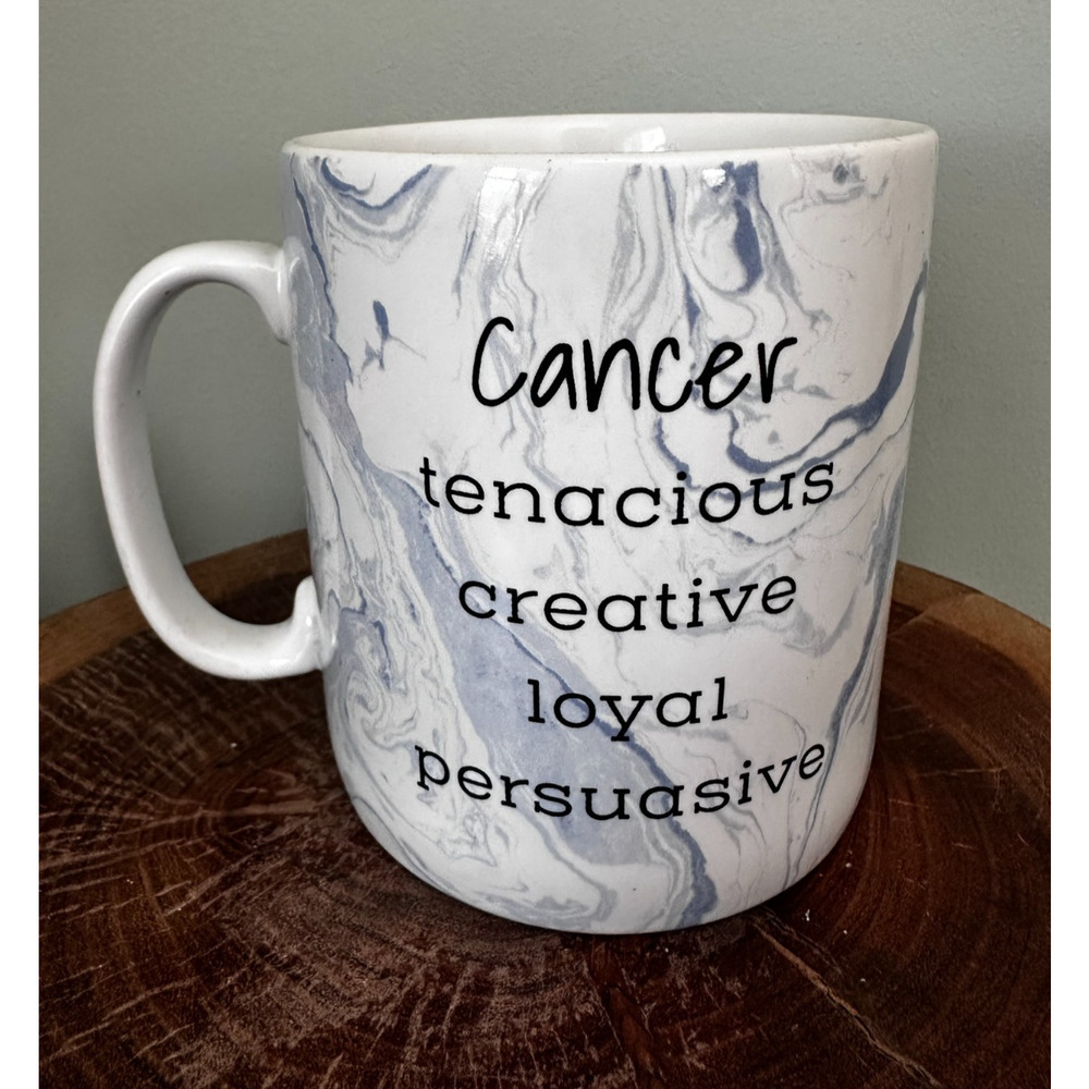 Cancer Zodiac Sign Mug Oversized Blue Marbled Coffee Birthday Astrology Traits - Picture 2 of 8